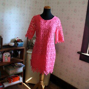 ALYA Salmon Pink Lace Overlay Dress, Small